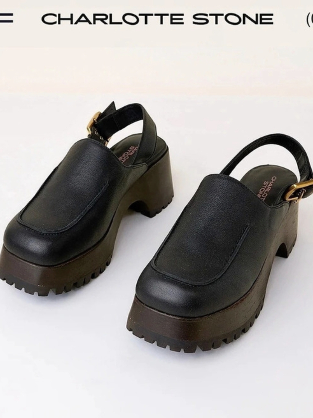 Charlotte Stone Carlos Slingback Platform Clog Black Leather